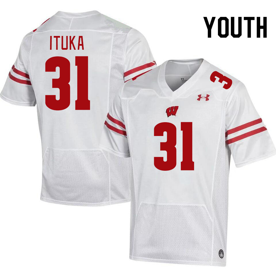 Youth #31 Gideon Ituka Wisconsin Badgers College Football Jerseys Stitched-White